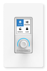A white wall switch with a blue button, designed for user-friendly control in any setting.